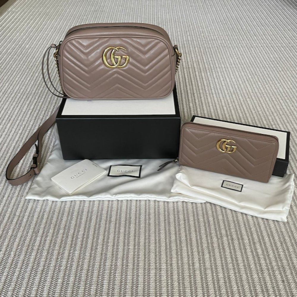 GUCCI GG Marmont Small Matelasse Shoulder Bag and Zip Wallet - Porcelain Rose